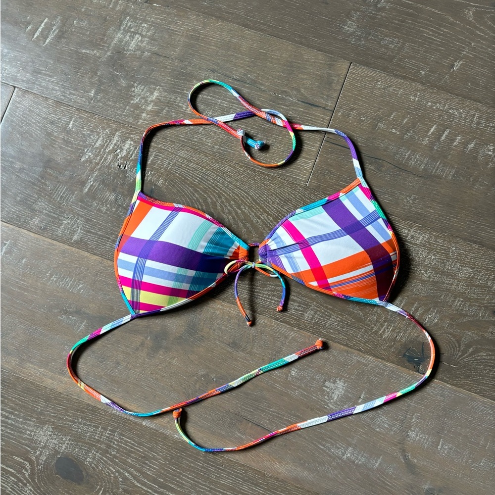 Women’s Plaid Tie-Front Bikini Top in Multicolor